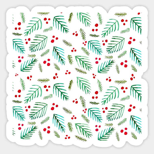 Christmas tree branches and berries - green and red Sticker by wackapacka